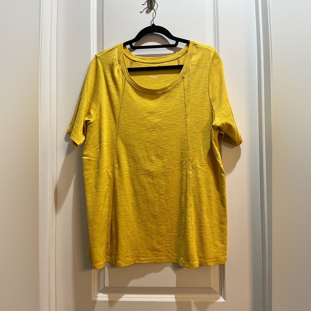 J Jill Elbow Sleeve Round Neck Mustard Yellow Pullover Tunic XL Pet 100% Cotton
